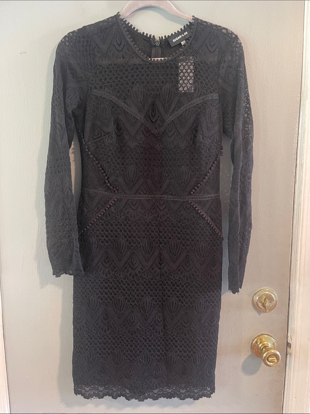 NWT Sugarlips Black Long-Sleeve Lace‎ Sheath Dress Size M